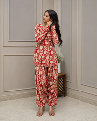 Red Floral Jaal Farshi Set