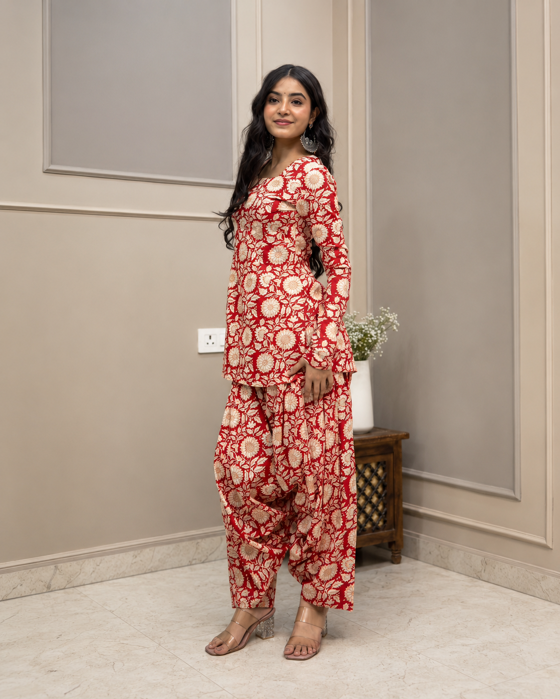 Red Floral Jaal Farshi Set