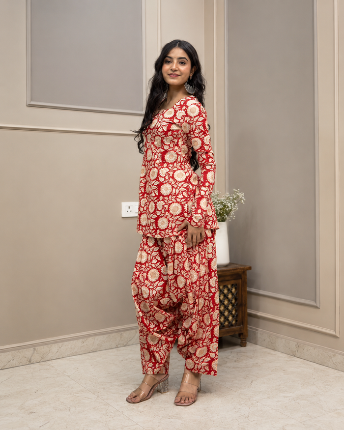 Red Floral Jaal Farshi Set