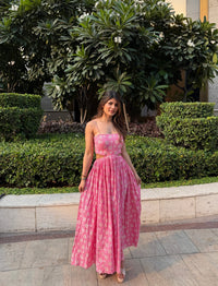 Pink Floral Cut-out Dress