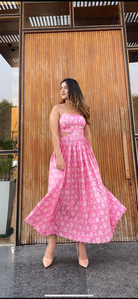 Pink Floral Cut-out Dress