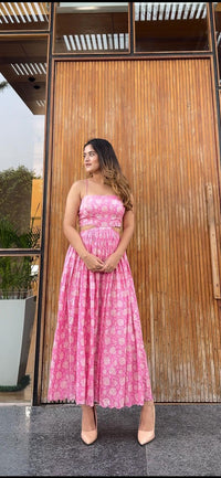 Pink Floral Cut-out Dress
